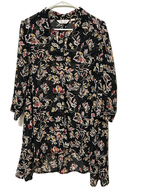 🎒CAFFE Marrakesh Black Floral Button-Front Tunic/blouse size M GUC